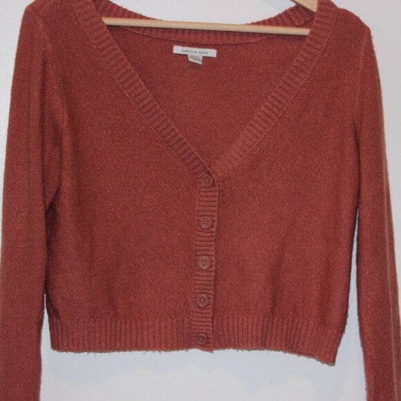 American Eagle V-Neck Button Down Cropped Cardigan Women's Size XS in Rust - Picture 2 of 10